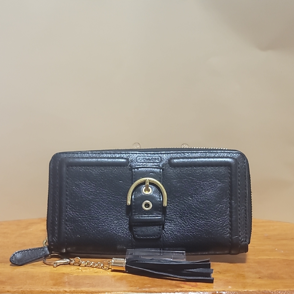 Coach Black Leather Wallet with Gold Accents